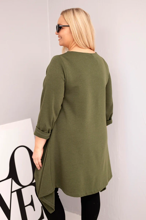 Women's Plus Size cotton tunic with an asymmetrical cut khaki