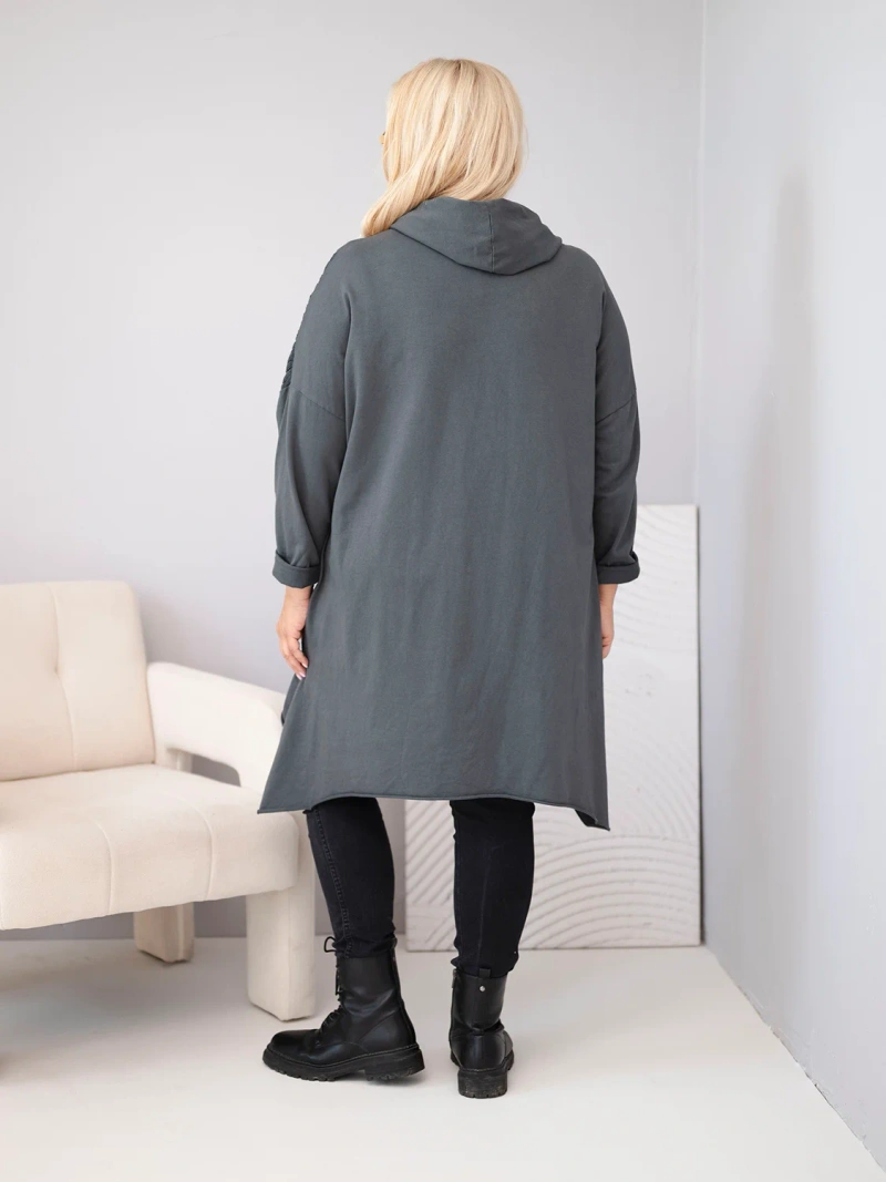 Women's cotton Plus Size hoodie with hood and braided insert graphite