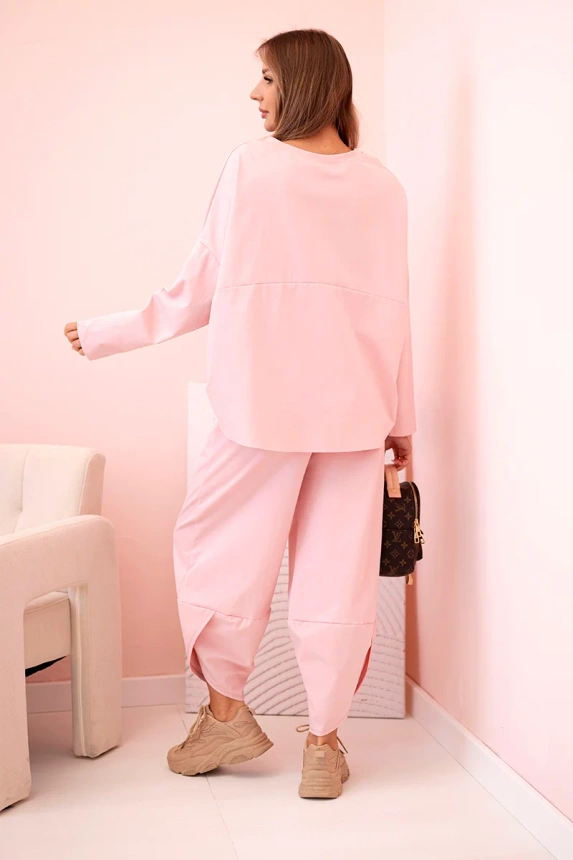 Komplet new punto bluza + spodnie pudrowy róż