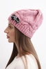 Women's winter hat with a decorative bow and braided pattern K438 pink