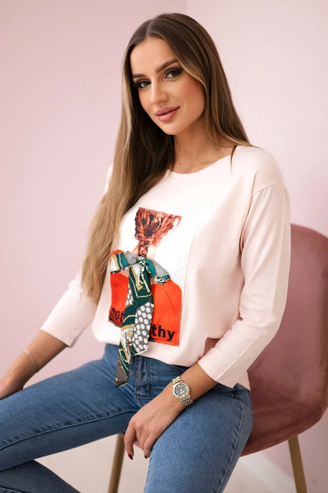 Blouse with graphics 3D Noteworthy powdered pink