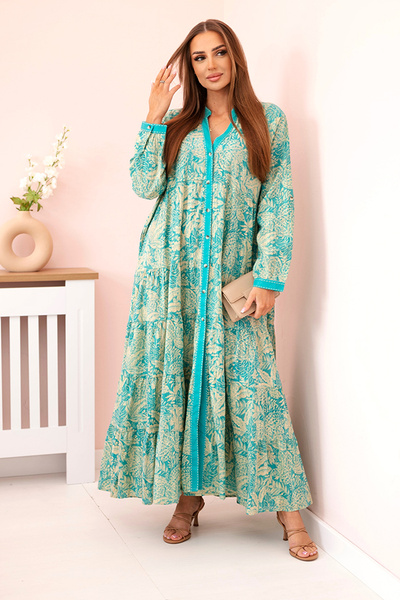 Women's cotton dress with buttons in boho style mint