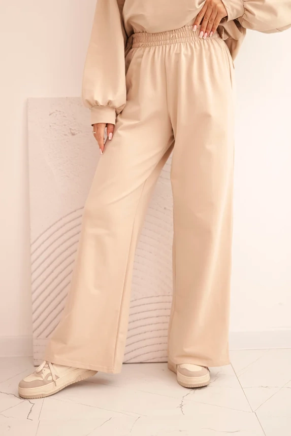 Women's cotton set with wide legs and long-sleeve sweatshirt beige