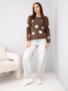Women's sweater with colorful polka dots with a round neckline brown