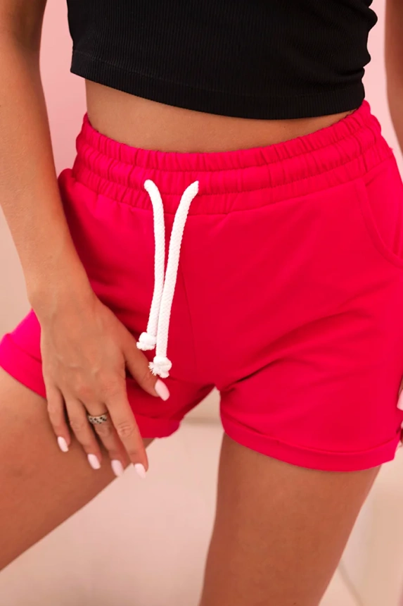 Women's cotton shorts with elastic and tie at the waist fuchsia
