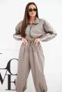 Cotton women's set with oversize pants and contrasting fango side stripes fango
