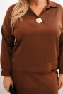 Dámský komplet Plus Size se saténovým leskem a krajkou camelový