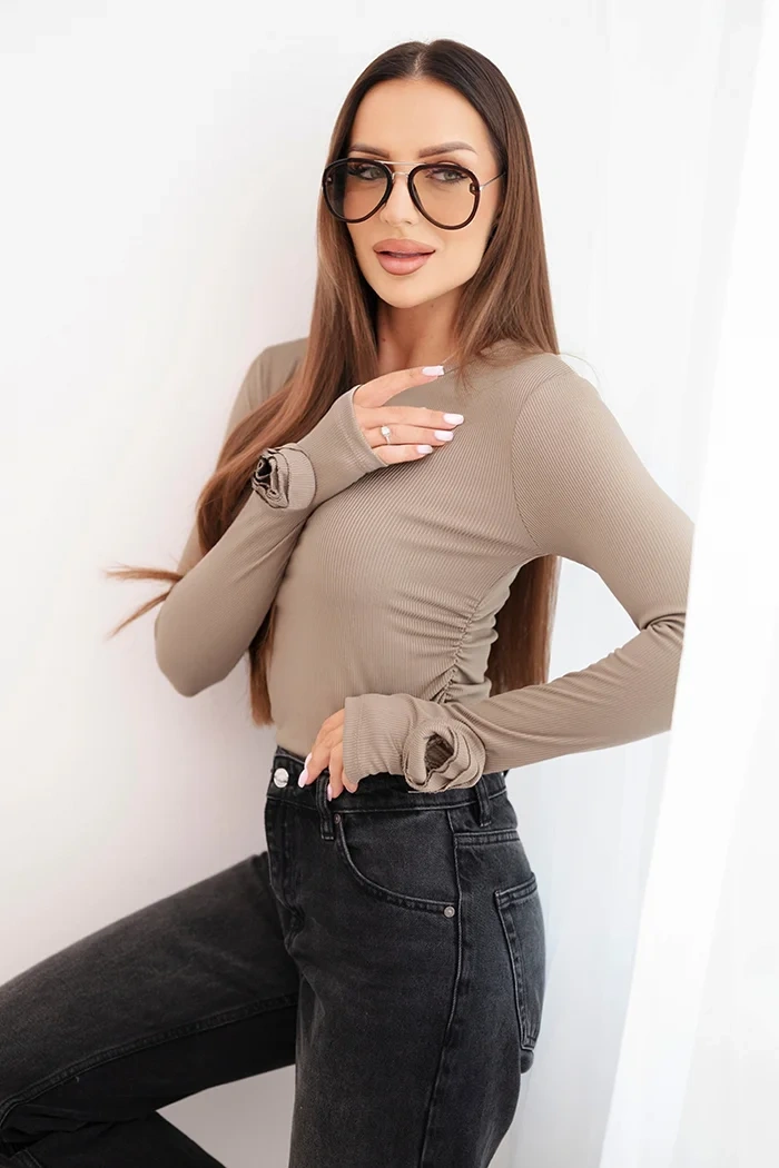 Dámská pruhovaná blůza s nařasením po straně fango