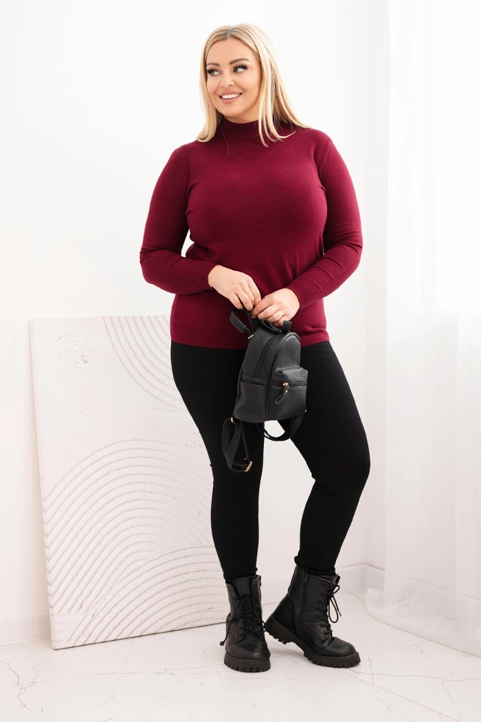 Dámský svetr Plus Size z viskózy s rolákem bordový