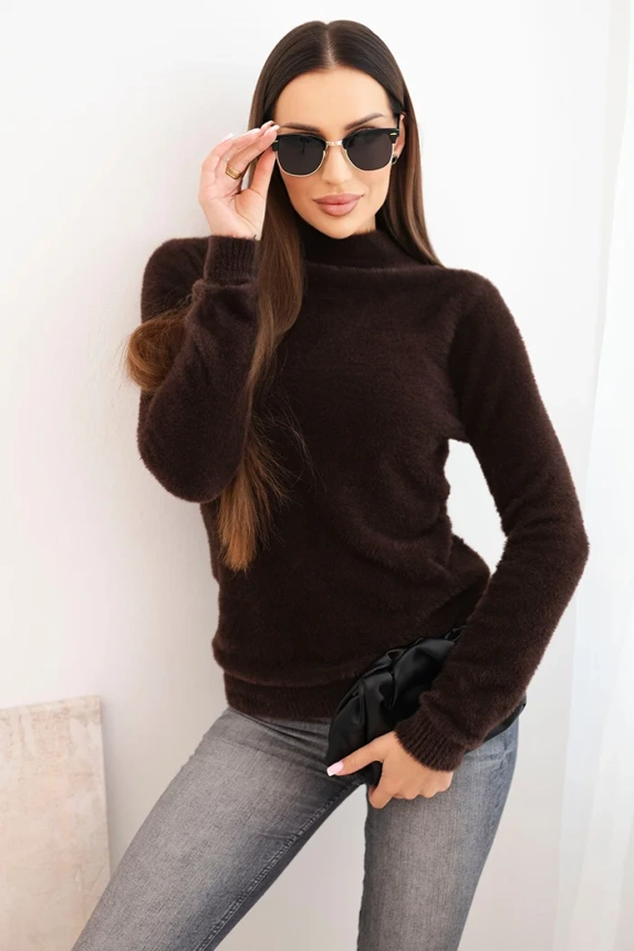 Women's alpaca sweater with a turtleneck brown