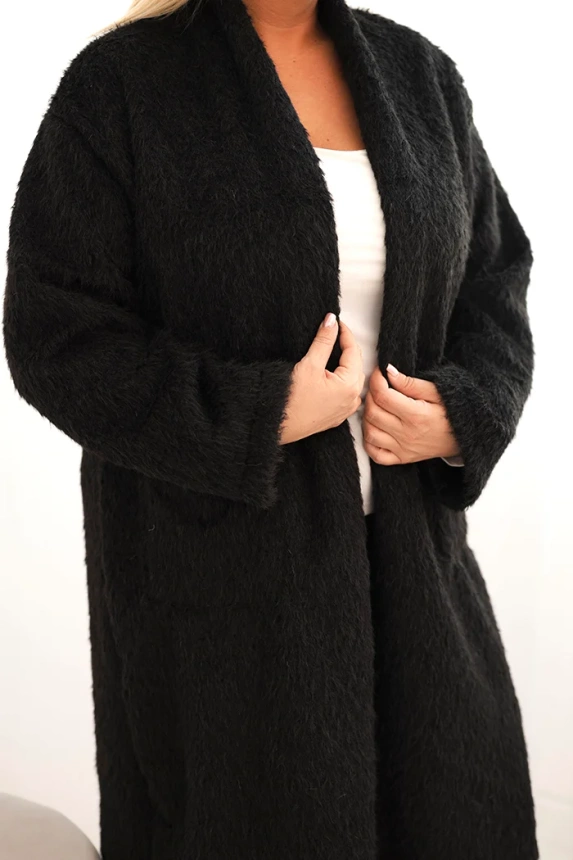 Moteriškas Plus Size paltas iš viskozės be užsegimo su kišenėmis juodas