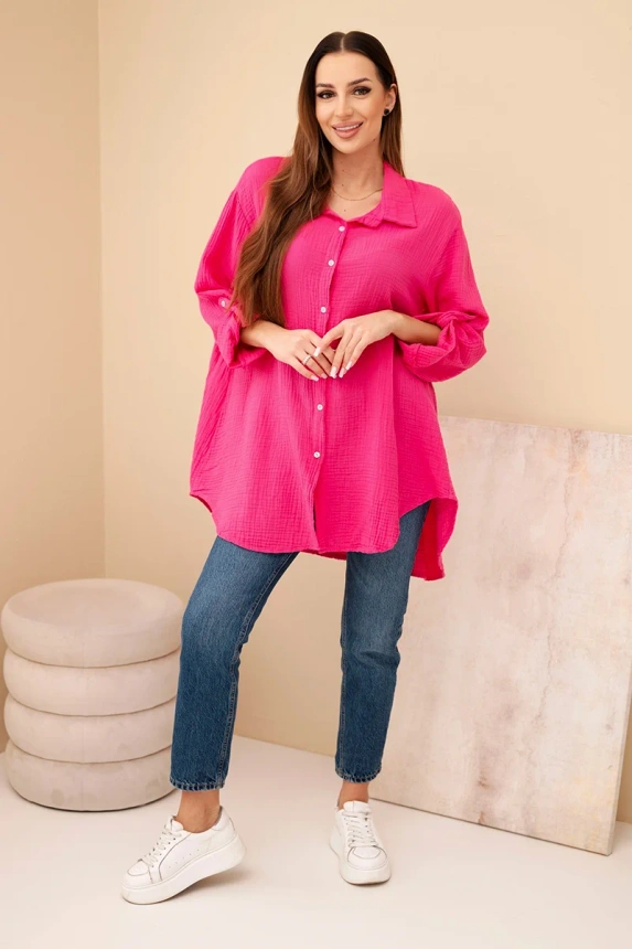 Cotton muslin shirt Fuksja