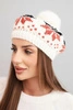 Women's winter wool hat with zirconia and pattern K455 mocha