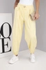 Women's cotton high-waisted pants with decorative button yellow