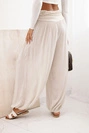 Women's viscose trousers with wide leg and ruffles beige