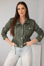 Women's suede jacket with pockets and a waist drawstring khaki