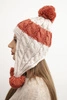 Women's winter wool hat with pom-poms and ear flaps K447 beige + rust