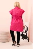 Dámska vesta Plus Size prešívaná s pásom a golierom ružová