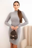 Women's ribbed viscose dress with long sleeves and a collar gray