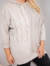 Bluza damska bawełniana Plus Size z kapturem i plecioną wstawką beżowa