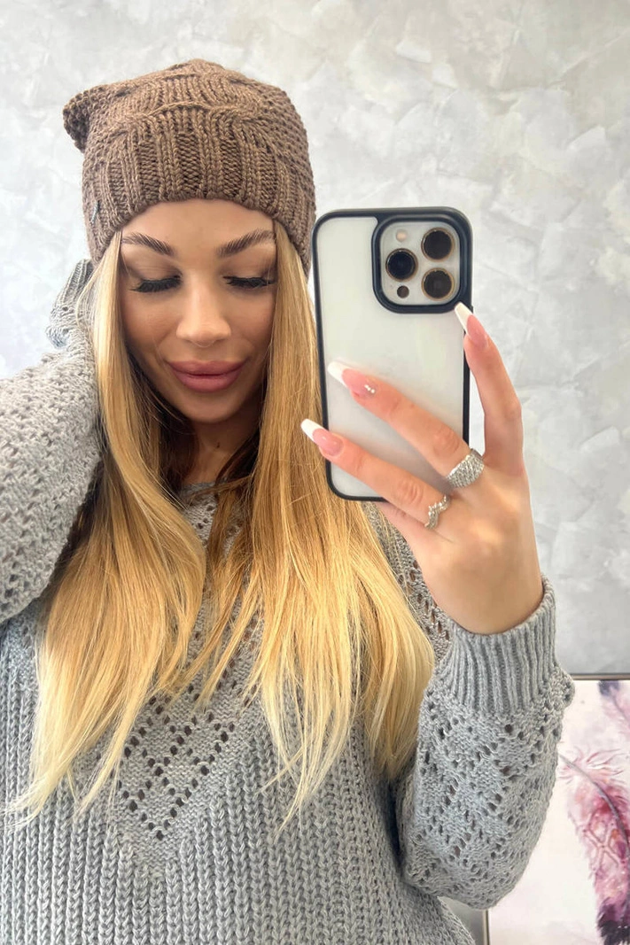 Cap with fleece Justyna K253 cappuccino
