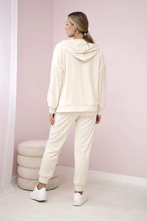 Velours-Set Hoodie + Hose Hellbeige