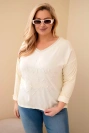 Women's Plus Size distressed blouse with print and pearls yellow