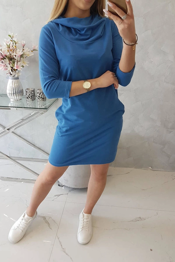 Denim-Kleid mit Kapuze und Taschen