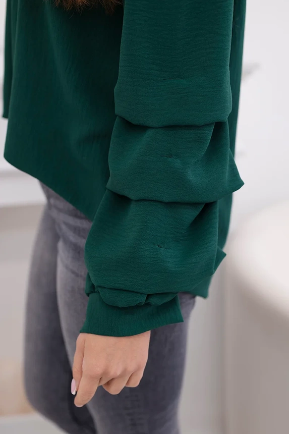 Spanish blouse with decorative sleeves dark green