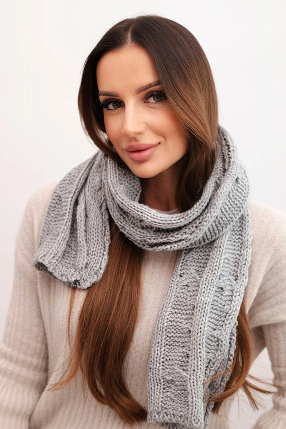 Dámsky vlnený klasický šál s vrkočovým vzorom KN22 šedý