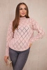 Pullover mit halbem Rollkragen und Rautenmuster puderrosa