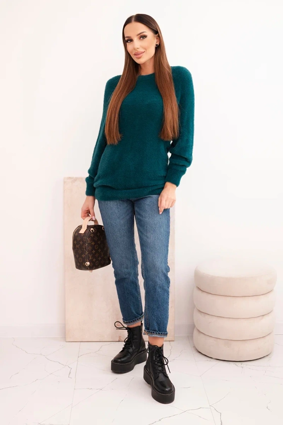 Women's sweater with soft texture and long sleeves dark green