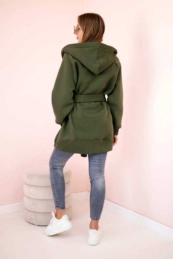 Wärmende Jacke mit Krawatte Taille khaki