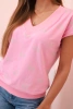Dámská bavlněná blůza s výstřihem do V a potiskem vlaštovek světle růžová