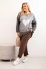 Damen Sweatshirt Plus Size aus Baumwolle mit Herzdruck und Kordeln grafitfarben