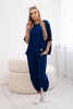 Cotton set blouse + trousers light navy blue