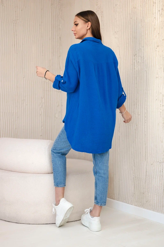 Bavlněná mušelínová košile oversize chrpově modrá