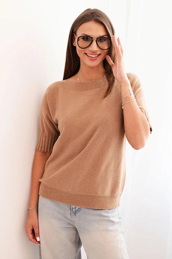 Dámský svetr z viskózy s krátkým rukávem camelový