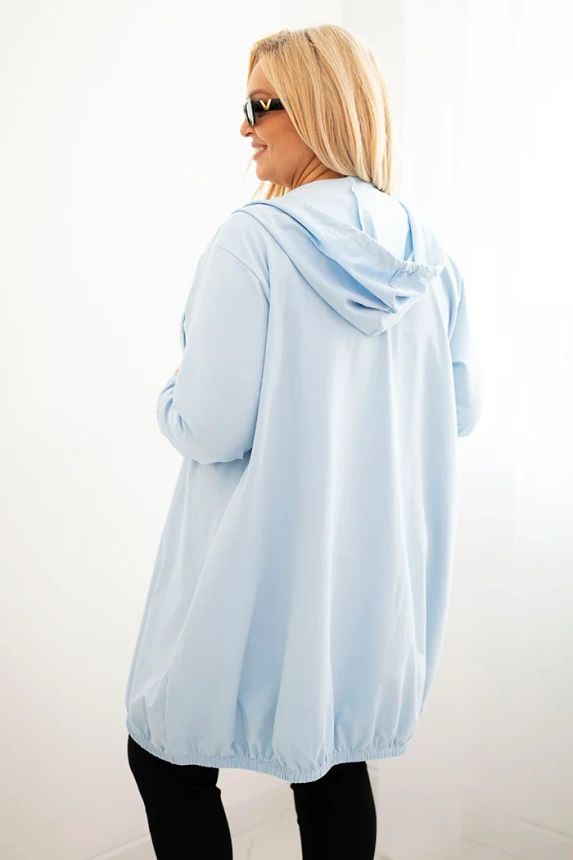 Dámska mikina Plus Size bavlnená s kapucňou a zipsom modrá