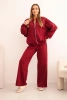 Women's cotton set with wide legs and zip-up hoodie burgundy