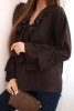 Women's viscose blouse with ruffles and long sleeves brown