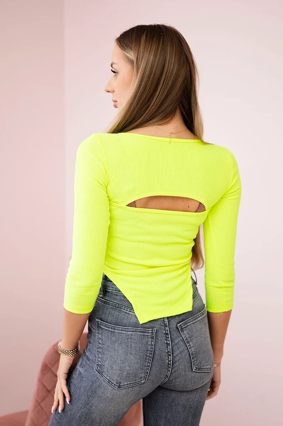 Ribbed blouse with a neckline yellow neon
