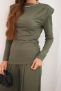 Women's cotton set with a blouse and wide-leg pants khaki