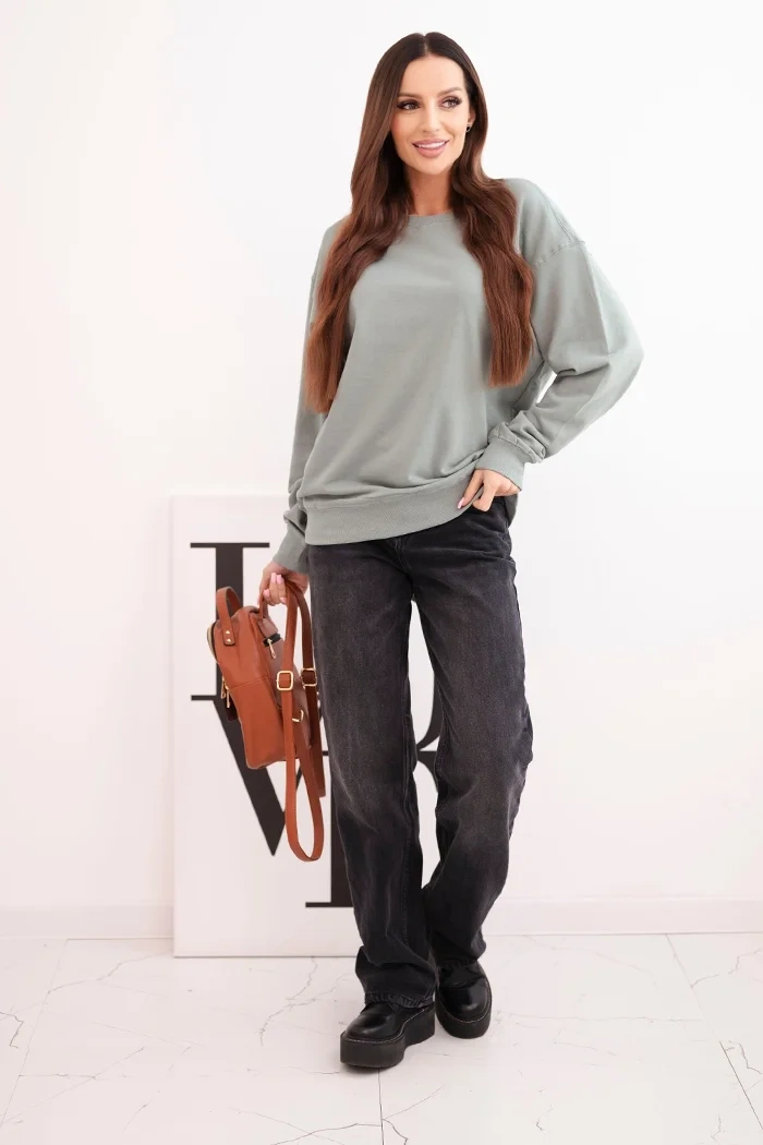 Damenpullover aus Baumwolle basic mit Rundhalsausschnitt dunkel mintgrün