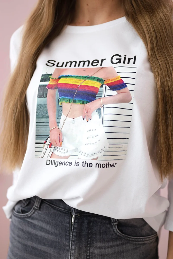 Blúzka s potlačou Summer Girl biela
