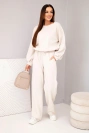 Damen Set Butterbluse mit Brosche und gerade geschnittene Hose beige