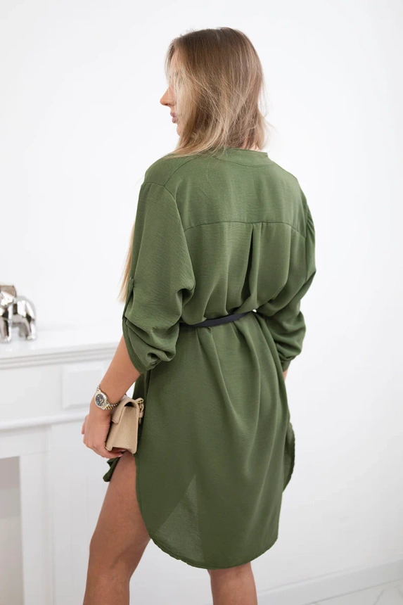 Dress with longer back and belt khaki