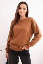 Dámská mikina z pružným materiálem bavlněná basic s kulatým výstřihem camelová