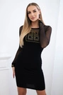 Strickkleid mit Tüllärmeln schwarz