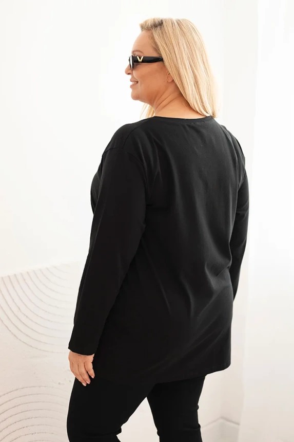 Dámská blůza Plus Size s výstřihem do V a dlouhým rukávem černá